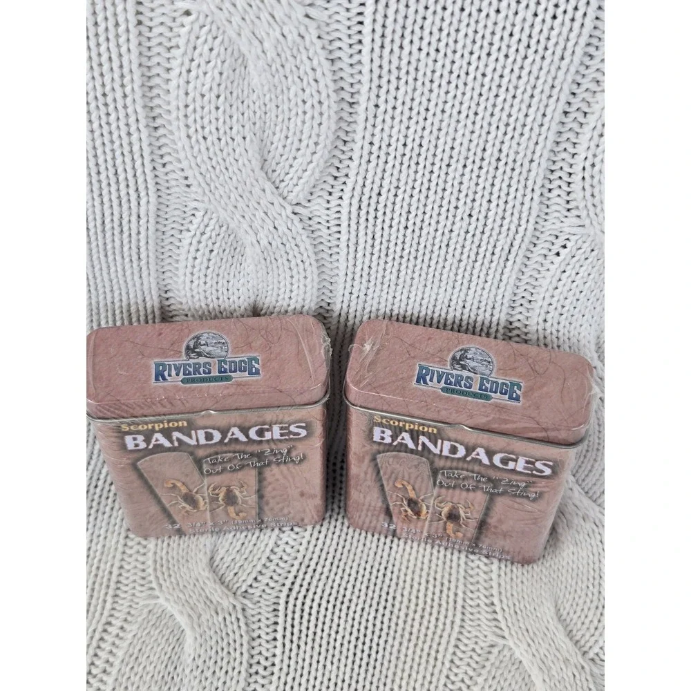 Lot of 2 Scorpion Bandages Tins Rivers Edge Novelty First Aid 2013 Sealed NOS